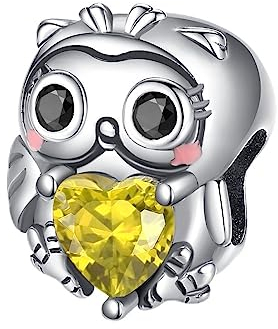 BEEUVIP Damen Eule Charm Anhänger für Armband 925 Sterling Silber Geburtsstein Charms Beads passend für Armband