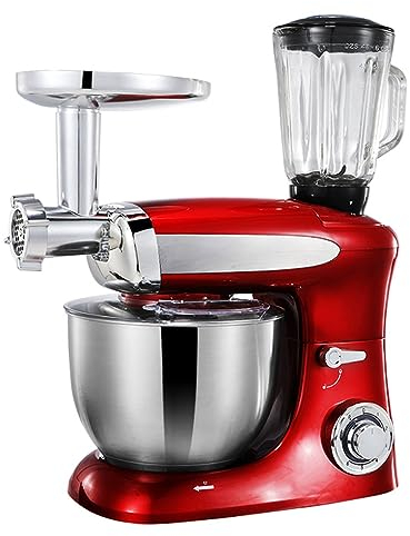 Electric Stand Mixer for Baking with 6.5L Stainless Steel Mixing Bowl 6 Speed Food Mixers with Dough Hook, Wire Whip & Beater Cake Mixer for Wheaten Food Salad Cake 1300W (Color : Red)