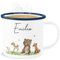 Emaille Becher Blechbecher - Waldtiere Tiere Wald Tier Hase Reh Bär Fuchs - 300 ml - Weiß Blau - tasse personalisierte geschenke kindergarten tieren personalisieren dino tiermotiv name kleine und