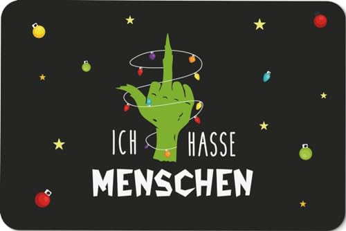 Grinch Fußmatte - Ich Hasse Menschen - Türmatte lustig für Weihnachten - Weihnachtsdeko - Teppich rutschfest & Waschbar