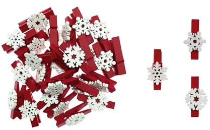 Oblique Unique® Mini pinces à linge en bois avec motifs de sapin de Noël, gants, flocons de neige, décoration de table de Noël (blanc - flocons de neige)