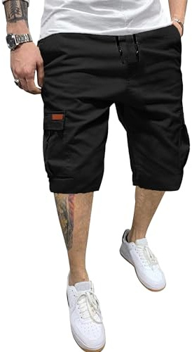 YAOHUOLE Hommes Shorts Bermudas Cargo Casual Combat Pantalon Court Homme Chic Shorts Noir L
