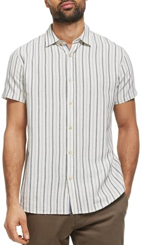 Indicode Herren INLingo Kurzarmhemd aus Baumwoll-Mix | Herrenhemd gestreift Kurzarm Hemd Navy, XXL