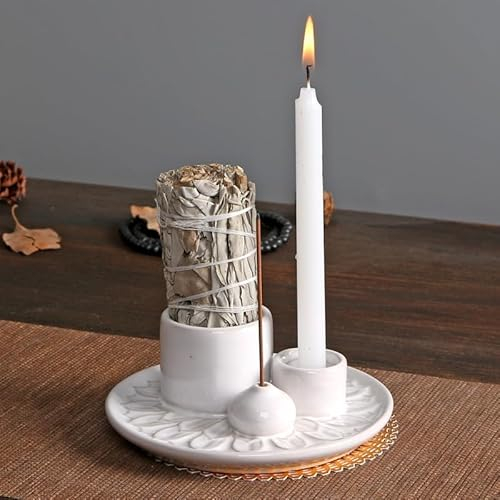 IMEEA Räucherstäbchen Palo Santo Halter Kerzenhalter Keramik Räucherstäbchenhalter Aromatherapie-Tablett für Atmosphäre zu Hause Meditationsraum