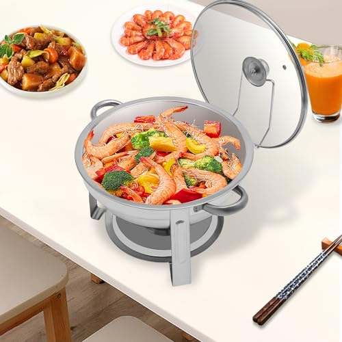 ieLsngai Chafing Dish - Set da buffet rotondo Chafing Dish Chafing Dish, in acciaio inox e set di scaldamani a buffet, in acciaio inox, 5 l