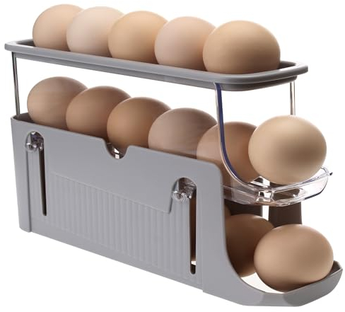 OKVGO Egg Holder for Refrigerator, Automatically Rolling 3 Tier Egg Dispenser Storage Tray Container Rack for Kitchen Fridge Countertop (Grey)