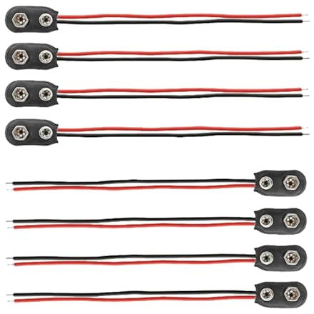 9V Battery Clip Connector, 9V Battery Snap Connectors, 8 Pcs with 15 cm Flying Leads 9 Volt Battery Connector Plastic Housing, I-type (Black)