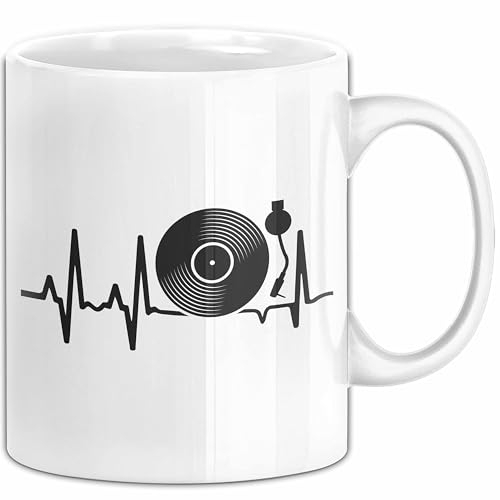 Vinyl Herzschlag Tasse Geschenk Platten-Spieler Liebhaber Vintage Retro Musik DJ Geschenk (Weiß)