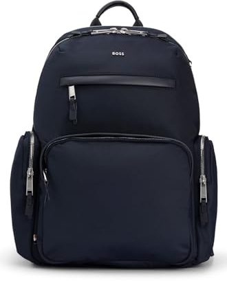 BOSS Herren Highway N Rucksack aus strukturiertem Material mit Logo und Zwei-Wege-Reißverschluss Dunkelblau Stck