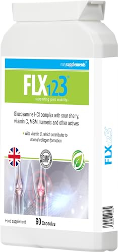 FLX 123 - Vitamin C, Turmeric, Glucosamine, Ginseng, Rosehip, Ginger Root, Montmorency Cherry. Super Strength Formulation Helps to Maintain Joint Health, Mobility and Hydration. Turmeric Tablets.