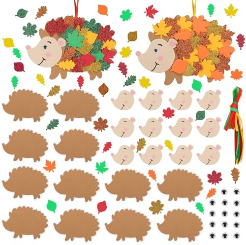 12 Stück Bastelset Herbst Kinder, Igel Bastelsets Kinders, Igel Filz Basteln, Herbst Kränze Bastelset für Kinder, moosgummi bastelset kinders, für Jahre Jungen Mädchen Geschenk Herbstdeko (Herbst)