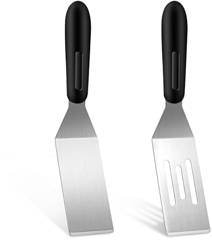 AHQiZFX 2 Pack Small Metal Spatula, Mini Stainless Steel Brownie Spatula Kitchen Metal Spatula for Flipping Cooking and Baking Suitable for Pancakes Desserts Cookies Eggs or Small Pan Spatula