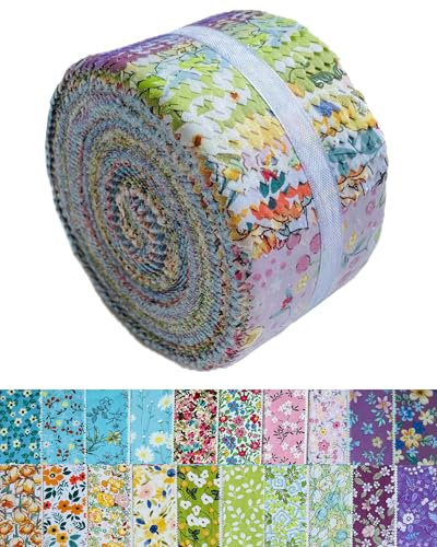 40 Streifen Jelly Roll Stoffstreifen zum Nähen, 100 % Baumwollstoff zum Quilten, Basteln, vorgeschnittene Stoffbündel, Patchwork-vorgeschnittene Quilt-Quadrate, 6,3 x 111,8 cm, Regenbogen