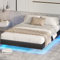 DICTAC Lit 140x200 cm avec LED, Cadre de lit Double avec Sommier, Lits Capitonné avec Cachées Jambes, Lit Plate-Forme en avec Sommier à Lattes en Bois, Solide, Assemblage Facile,Noir Moderne