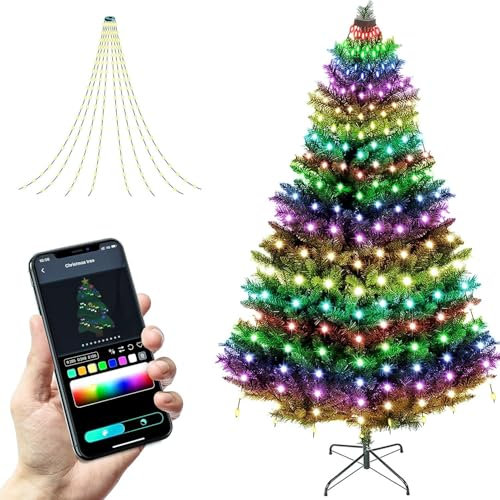 LED-Vorhang mit 180 RGB LEDs, 12 Stränge, 2,25 m Länge, 7 cm Durchmesser, IP44, App-steuerbar