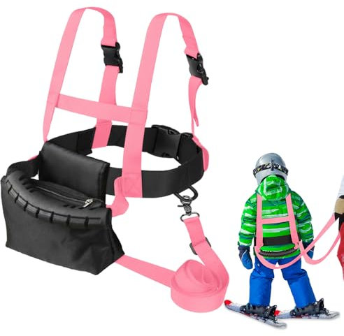 Riisoyu Harnais d'entraînement de Ski, Harnais ski et snowboard pour enfants réglable Ceinture d'épaule Ski avec corde traction arrière et pochette pour Garçon Fille Débutants Accessoires de Ski