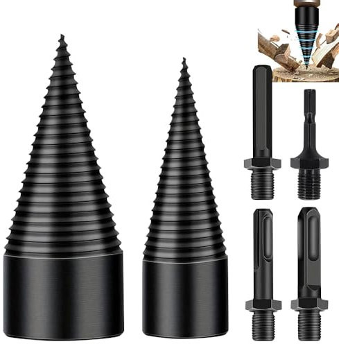 HOVCEH Bohrkegel Holzspalter, 45mm + 32mm Holzspalter Schraube Kegel, Brennholzspalter Bohrer, Holzspalter Bohrer Set mit 4pcs Bohrgriffe für Schlagschrauber, Bohrmaschine Stufenbohrer, Kegelbohrer