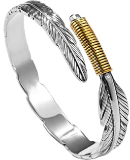 IMINI Vintage-Feder-Armreif für Damen und Herren, zierlich, trendig, offene Manschette, Wickelarmband, Handgelenk, erweiterbar, modisch, hochglanzpoliert, Party, Geburtstag, personalisiertes