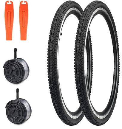 MEGHNA Fahrradreifen Set Fahrradmantel Reifen 2er-Pack 24/26x1.5Zoll Mantel+2er-Pack AV35mm Schläuche + 2xReifenheber für MTB/Gravelbike/Straßenrad/Faltrad (Schwarz Reifen, 24x1.5 Zoll)