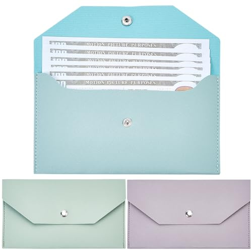 CREATCABIN 3 Stück 3 Farben Geldumschlag Geldbörse Leder Geldumschläge Geldbörsen Tasche Wiederverwendbarer Budgetumschlag Geldbeutel Scheckrechnungen Bargeldhalter Organizer Wasserdicht 17.5x9.7cm