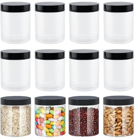 Eidoct 12 Pcs 500ML PET Storage Jars With PP Screw Lids, kitchen Food Storage Jars Round Leak Proof Jars Clear Jam Jars Clear Grain Storage Containers Wide Mouth Jars, for Dry Foods Spice Cosmetic