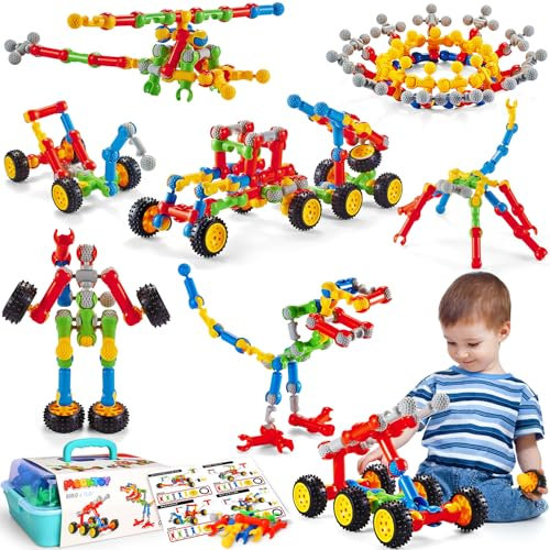 MOONTOY 110 Teile Konstruktionsspielzeug ab 3 4 5 6 7 8 9 + Jahre Jungen Mädchen Bauklötze Kinder Geschenke, STEM Bausteine Spielzeug Kreatives Lernspielzeug Pädagogisches Bauspielzeug Kinderspielzeug