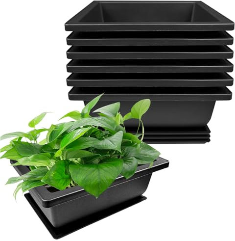 Ovtai Bonsaischale, 6 Stück Bonsai Töpfe, 16x12x6cm Bonsai Schale mit Untersetzer, Kunststoff Bonsai Topf, Wiederverwendbar Bonsai Pot Geeignet für Gärten Innenhöfe Büros Wohnzimmer Balkone (Schwarz)