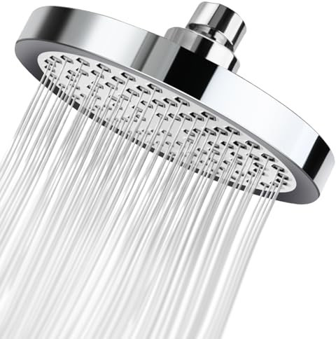 Fixed Shower Head High Pressure 6 Inch Rainfall Showerhead with Adjustable Metal Swivel Ball Joint,High Flow Rain Shower Head Bathroom Showerhead for Bathroom Low Water Pressure