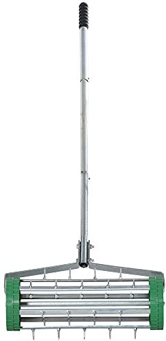Outsunny Rouleau aérateur de pelouse avec poignée télescopique à 3 Sections, aérateur de Gazon Manuel, pour Jardin, terrasse, Cour, 139 x 43,5 x 15 cm, Vert