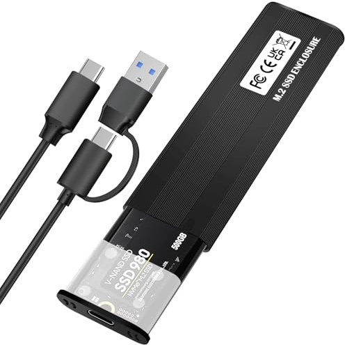Boîtier SSD M.2 NVMe, 10 Gbps Adaptateur M.2 USB C 3.2 Gen 2, Boîtier SSD avec Câble 2 en 1, pour NVMe PCIe M-Key/M+B Key, Externe Aluminium pour NVME 2230/2242/2260/2280