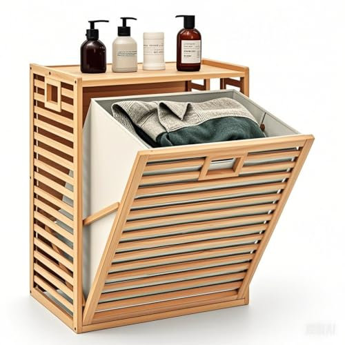 LIFEZEAL Panier à Linge 68L en Bambou, Corbeille Linge Sale avec Sac en Tissu Amovible, Support à Linge et à Salle de Bain Peu Encombrant, Naturel