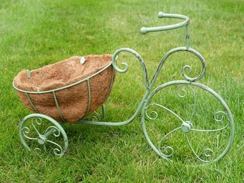 Annibells Vintage Bike Planter Garden Antique Verdigris Green Decorative Flower Pot Basket with Liner