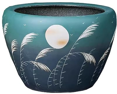 YCCHAH Fish Tank Garden Large Cylinder Ceramic Water Tank Goldfish Tank Lotus Bowl Lotus Water Lily Pot Garden Hydroponic Tank Fish Tank Decor(53cm)