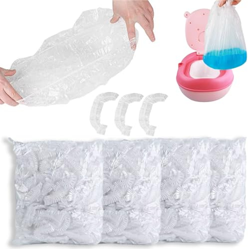 OULIGET Potty Chair Liners with Elastic, Portable Potty Training Bags, Potty Refill Liners Disposable for Toddlers Kids and Baby,Toilet Seat Cover,17x8Inches,Clear 400pieces