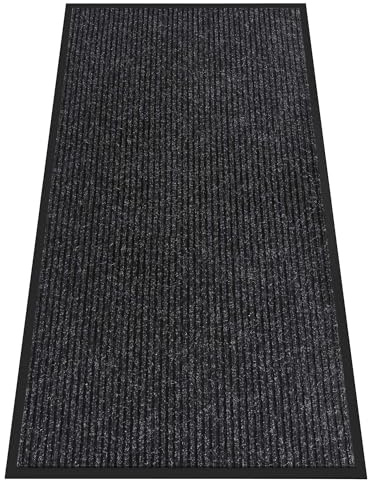 HOMEK Indoor Outdoor Door Mat, 60 x 120 cm Heavy Duty Doormat | Non Slip Front Dirt Trapper for Entryway, Commercial Floor Mat, Outdoor Entrance Rug, Black