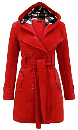 AACH Trenchcoat Damen Winter Wollmantel Langärmelige Oversized Winterjacke Karierter Druck Übergangsjacke mit Gürtel Fleecemantel Wärmen Knöpfen Kapuzenjacke Temperament Freizeitjacke