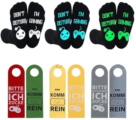 Lot De 3 Paires De Chaussettes Gaming, Cadeaux De Noël Pour Hommes Et Gamers, Chaussettes Fantaisie Gemtte, Avec 3 Accroche-portes En Feutrine, Cadeaux De La Saint-Nicolas Pour Hommes