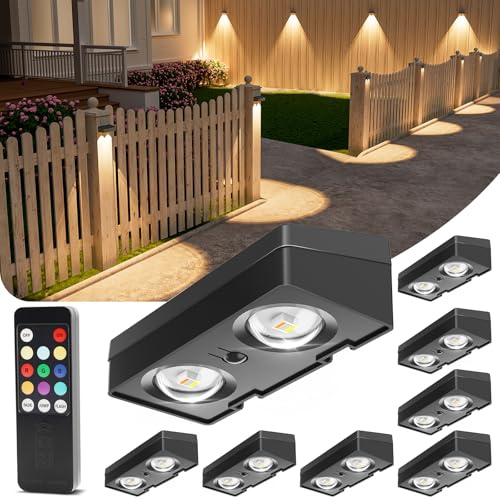 VOLISUN 8 Stück Solarlampen für Außen mit Fernbedienung, 10 Farben Solar Wandleuchte Aussen, IP65 wasserdicht, 50lm Heller Solarleuchte für Garten, Terrasse, Pool, Hof, Zaun (Schwarz)