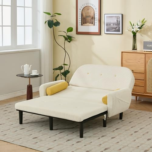 BLUON HOME Sofa,Cloud Couch,Kleine Sofa,Elfenbeinfarbener Cord-Loveseat-Sofa für das Wohnzimmer, als Daybed und Relaxsessel mit Stauraum. (Ivory)
