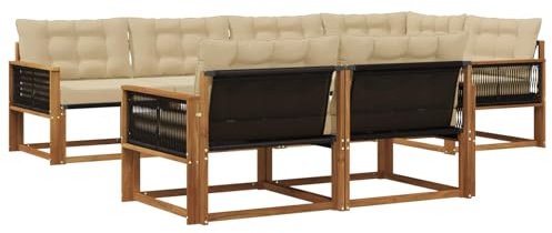 vidaXL Outdoor-Sofagarnitur mit Kissen 7 pcs Natur und Beige, Garten-Sofa, modernes Outdoor-Möbel, strapazierfähige Lounge, Sitzgruppe für Terrasse und Komfort