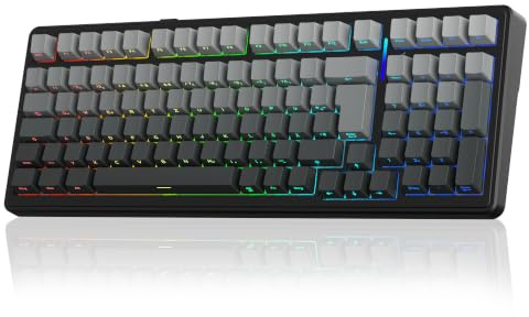 AULA F99 Kabellose Gaming Tastatur Mechanisch,QWERTZ DE-Layout,BT5.0/2.4G/USB-C,Gasket Struktur,Hot Swap,Software,RGB,PBT Tastenkappen,8000mAh,Creamy Sound,95% Prozent Mechanische Tastatur (Grau)