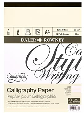 Daler Rowney Bloc Encolado ideal para Caligrafía DALER ROWNEY Calligraphy, de Formato 21 x 29,7 cm, con 30 Hojas de Papel de 90 g/m2 de Grano Fino