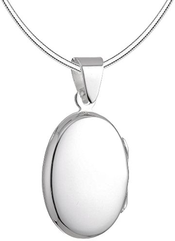 Vinani Kettenanhänger aus 925 Sterling Silber für Damen – eleganter silberner Anhänger mit Schlangenkette und ovalem Medaillon, nickelfrei, antiallergisch, Design aus Deutschland, AMO-S45