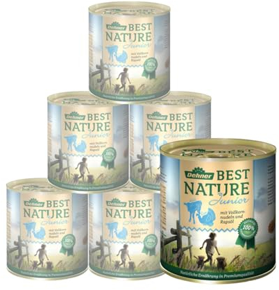 Dehner Best Nature Hundefutter, Nassfutter getreidefrei, für Welpen und junge Hunde, Pute / Kalb / Vollkornnudeln, 6 x 800 g Dose (4.8 kg)
