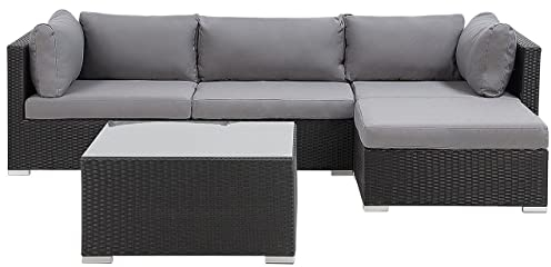 Beliani Exklusives Gartenmöbel 4er Set aus Rattan schwarz linksseitig Sano II