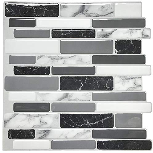 Art3d 30 * 30cm Piastrelle Backsplash Adesivi per piastrelle rimovibili 3d per cucina, Staccare e attaccare, Marmo grigio (6 fogli)