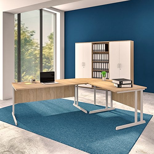 Weber Büro Winkelschreibtisch Computertisch Eckschreibtisch 240x 180 cm Bernstein-Eiche Optima C