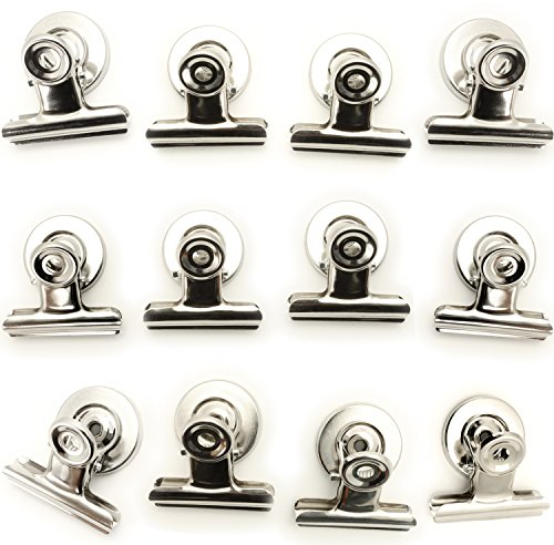igadgitz Home U6841 Magnet Clips (12 Klammern pro Pack) Magnet Klammer für Memos, Photos, Coupons, Tickets, Bilder, Notizen, Rezepte - Organisieren Sie Heim, Küche, Büro oder Klassenzimmer - Silber
