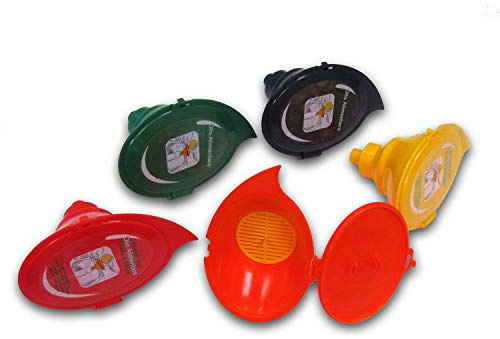 GOCCIOLINA Set di 5 Imbuti per il recupero dell'olio alimentare usato e di frittura nei colori giallo, arcancione, blu, rosso, verde con filtro estraibile e coperchio rimovibile con sede per il tappo