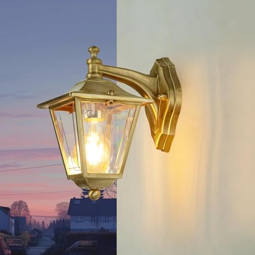 Licht-Erlebnisse Außen Wandleuchte Messing, Außenlampe Wand Rustikal, Acrylglas, IP43, E27, T:20 cm, Laterne, Garten, Hof, Hauswand, Haustür, Außenleuchte, Wandlampe Aussen